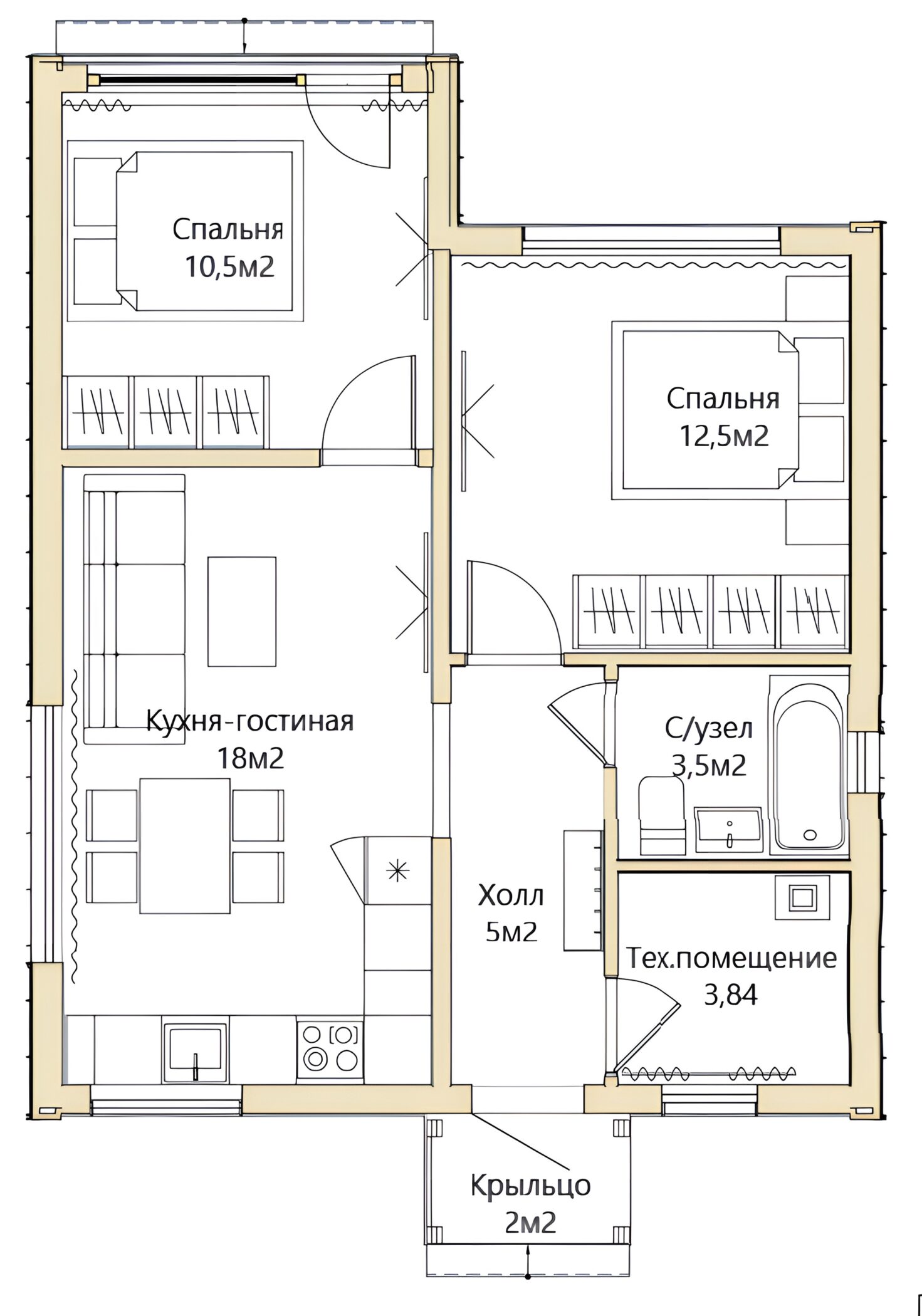 Одноэтажный Скандинавский 56м² — изображение 4